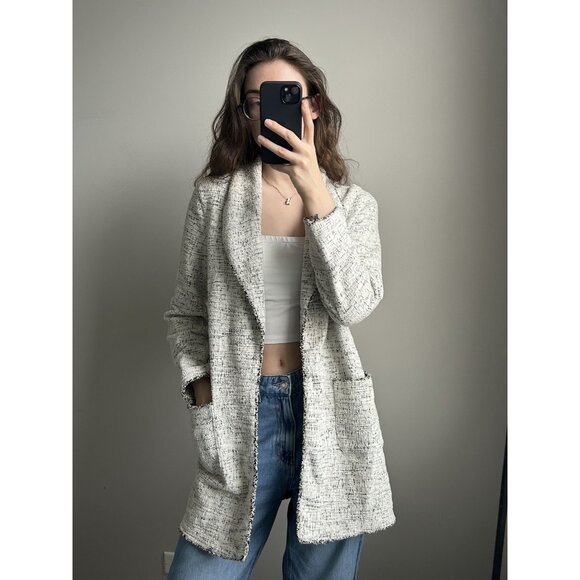 Max Studio White & Black Heathered Tweed Cardigan Size M – Classic Textured Knit - Picture 6 of 9